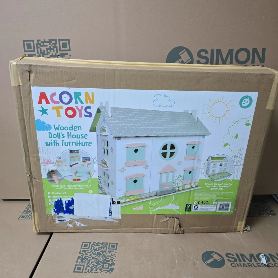 BOXED ACORN WOODEN DOLLHOUSE WITH FURNITURE