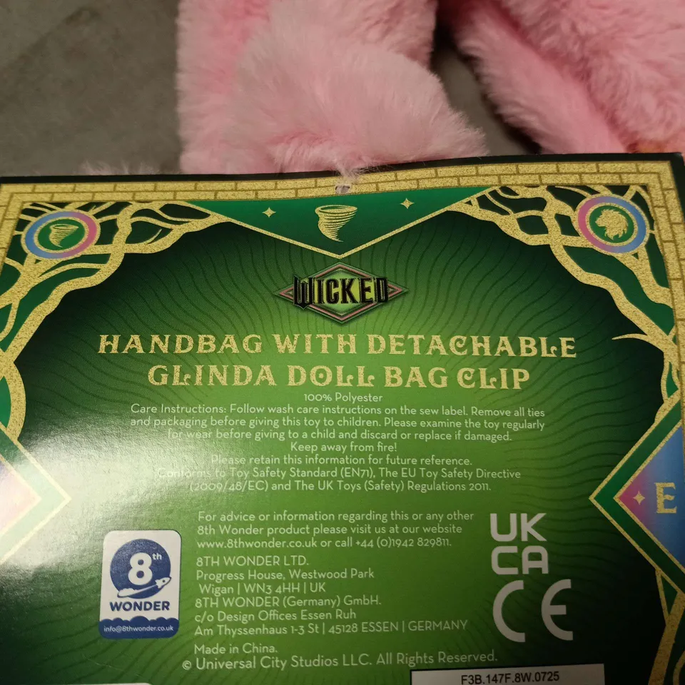 WICKED PINK PLUSH HANDBAG WITH DETACHABLE GLINDA DOLL CLIP 