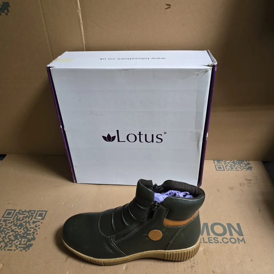 LOTUS DARK GREEN LEATHER ANKLE BOOT WITH ZIPPER – UK SIZE 7