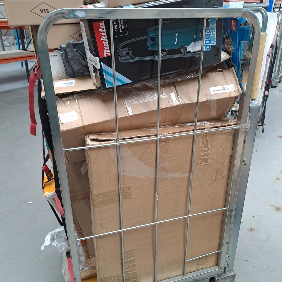 CAGE OF ASSORTED ITEMS TOO INCLUDE LEGO CITY SET , TOMMY HILFIGER WATCH , JUICE DISPENSER , ETC 