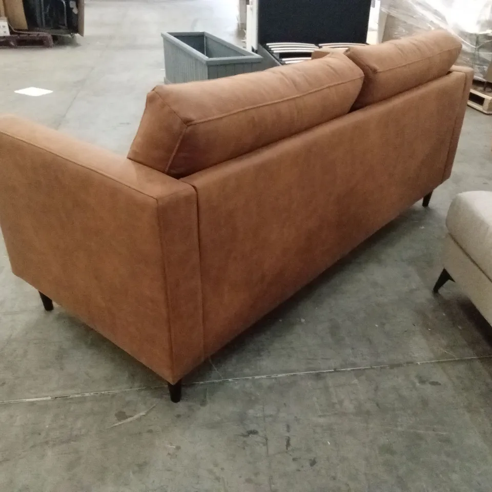 JODI 3 SEATER FAUX LEATHER UPHOLSTERED MODERN RETRO FABRIC SOFA - TAN
