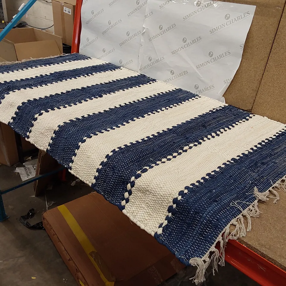 BAGGED CHINDI RENOVA RECYCLED MATERIALS RUG - BLUE/WHITE // 150 X 80CM