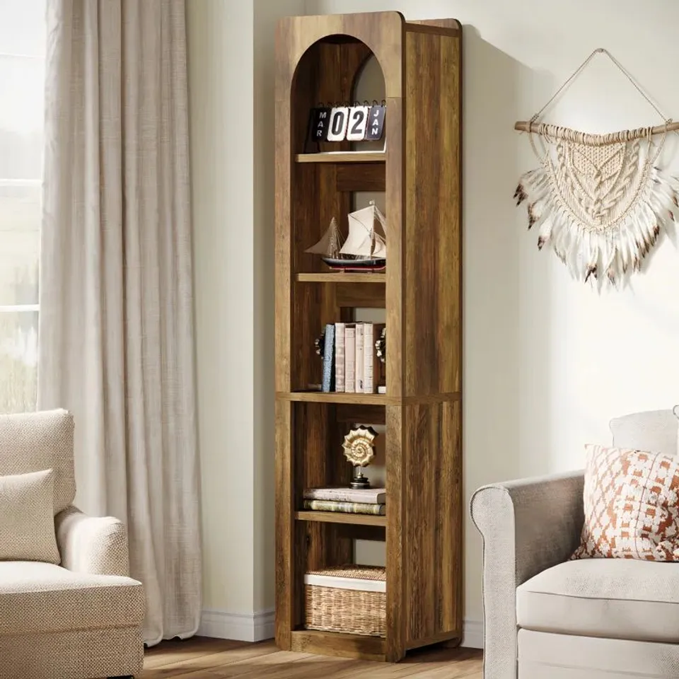 BOXED 70.86" TALL BOOKCASE WOOD SLIM 5 TIER ETAGERE BOOK SHELF FOR  BOOKCASE