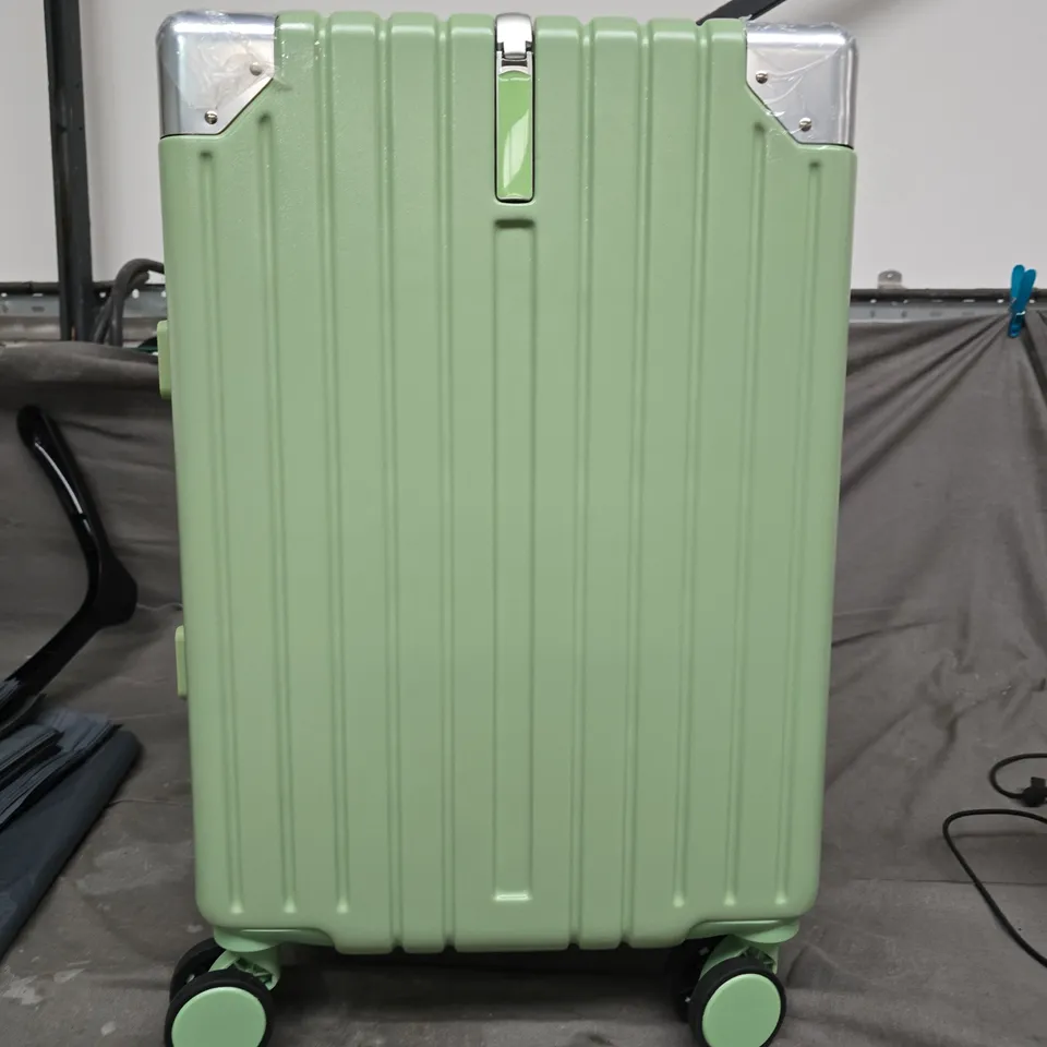 PASTEL GREEN HARD-SHELL CARRY-ON SUITCASE WITH FOUR WHEELS 