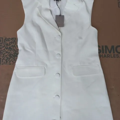 RIVER ISLAND WOMEN'S WHITE SLEEVELESS BLAZER WITH FRONT BUTTONS IN CREAM SIZE UK 12