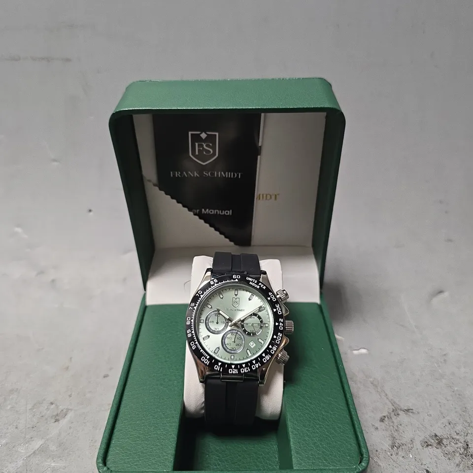 FRANK SCHMIDT WATCH – MULTI FUNCTION SUB DIALS WITH DATE – HQ RUBBER SPORTS STRAP – 3ATM WATER RESISTANT – GIFT BOX INCLUDED