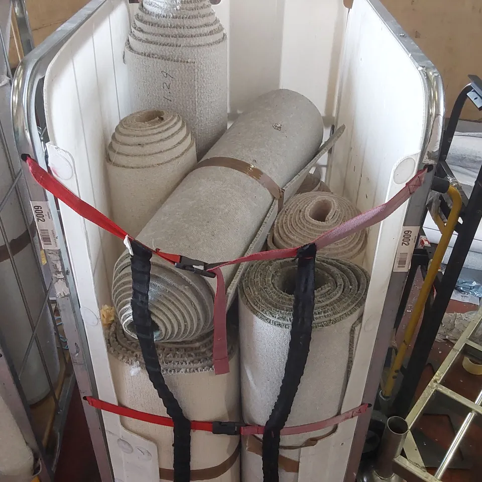 3X CAGES CONTAINING A LARGE ASSORTMENT OF SMALL CARPETS/CARPET CUT-OFFS // CAGES NOT INCLUDED