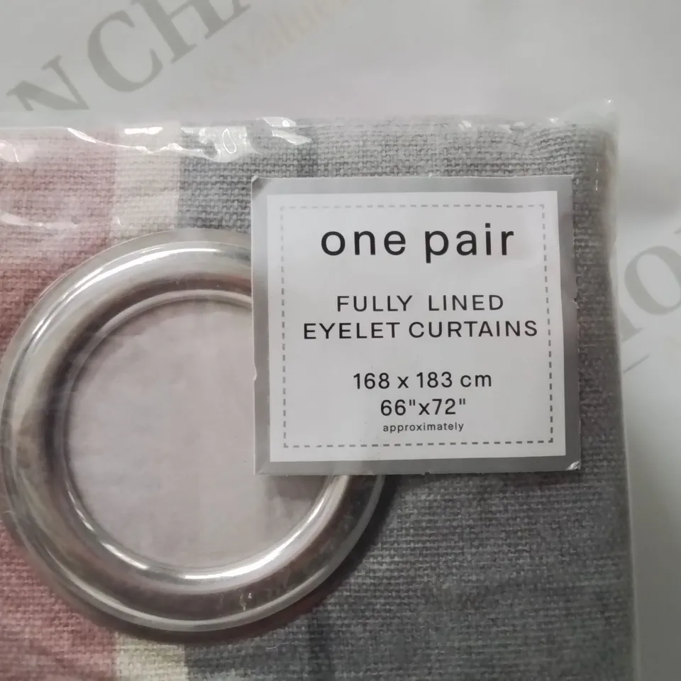 BRAND NEW FUSION FULLY LINED EYELET CURTAINS 168 X 183CM -GREY/PINK-