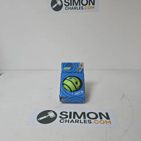 PET SUPPLIES – NEON GREEN DOG TOY BALL IN BLUE PACKAGING (SHAKE ME!)