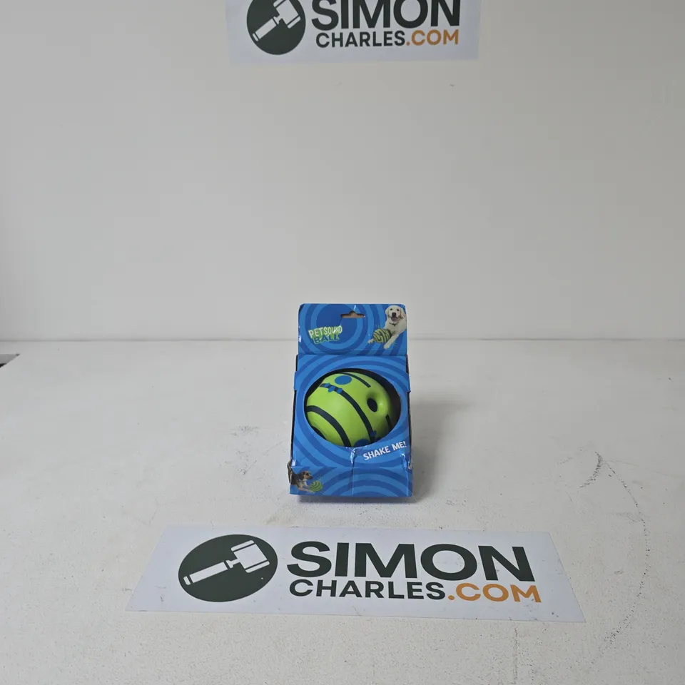 PET SUPPLIES – NEON GREEN DOG TOY BALL IN BLUE PACKAGING (SHAKE ME!)