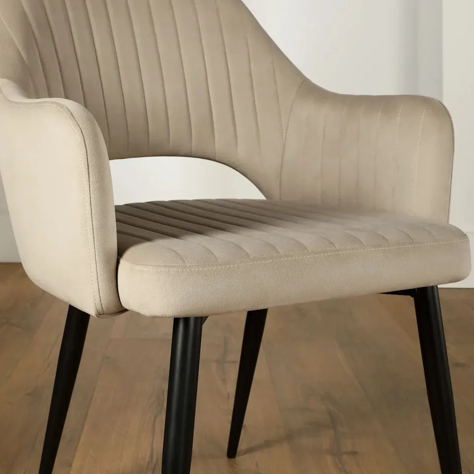 BOXED CLARA CHAMPAGNE VELVET DINING CHAIR, BLACK LEGS 