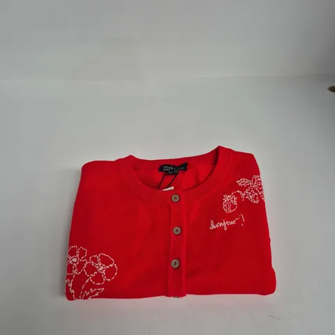 NOBODY'S CHILD EMBROIDERED PLACEMENT CARDIGAN - RED, UK S (EU S, USA S)