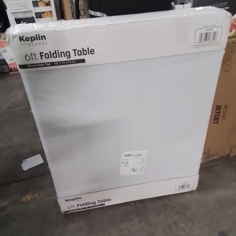 BOXED KEPLIN 6FT FOLDING TABLE WOOD SLATE TOP