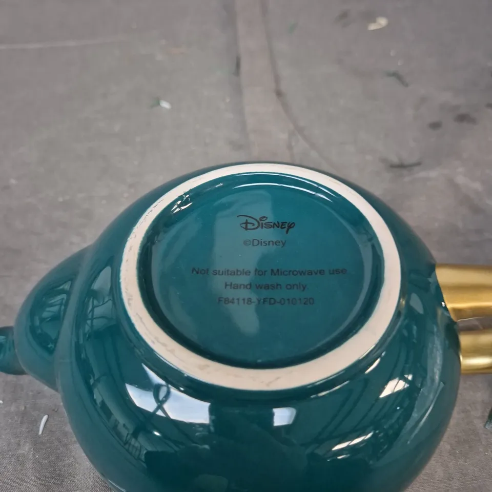 DISNEY MULAN TEAPOT - TEAL CERAMIC WITH GEISHA MOTIF, GOLD HANDLE AND LID