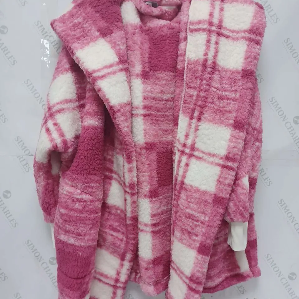 COZEE HOME SHERPA CARDIGAN IN PINK CHECK - SIZE L/XL