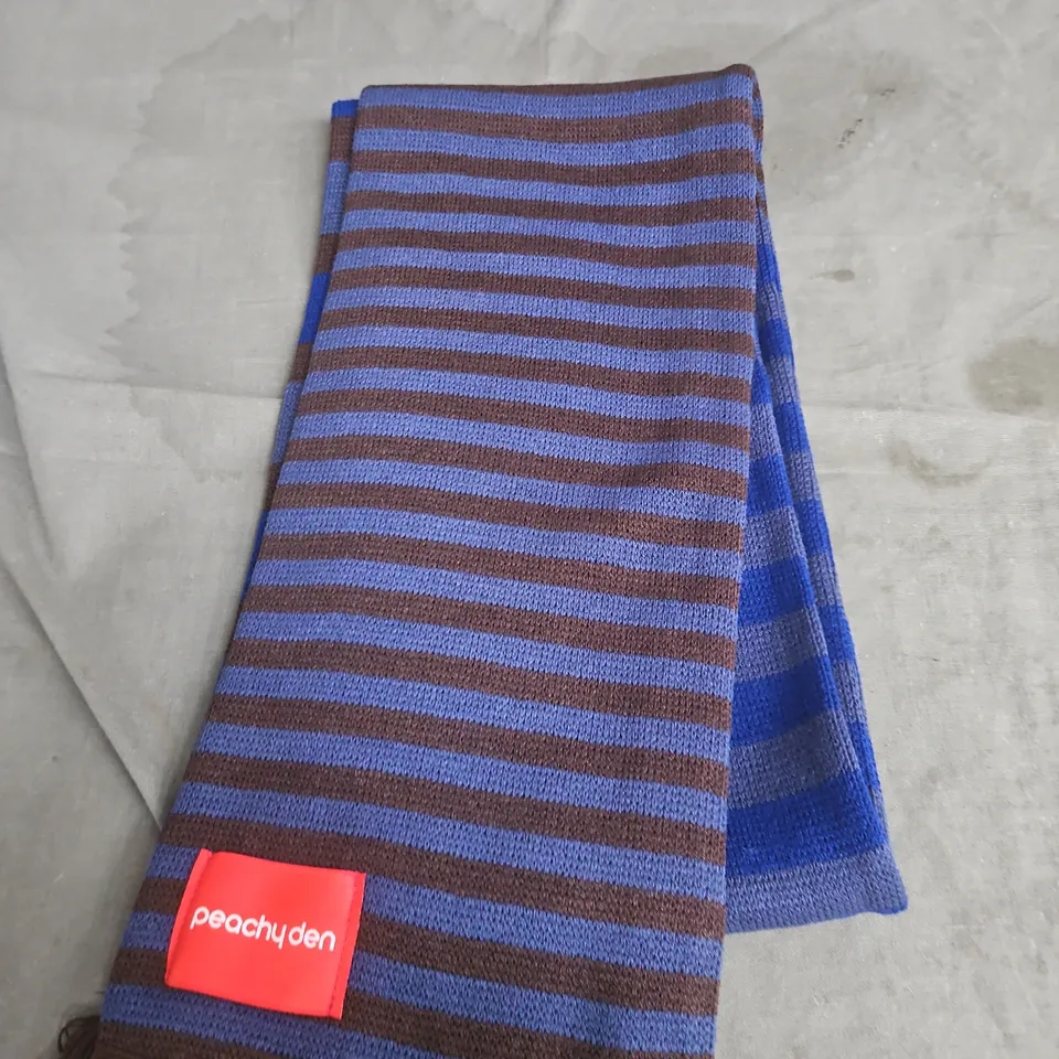 Peachyden Striped Knitted Scarf – Blue & Brown