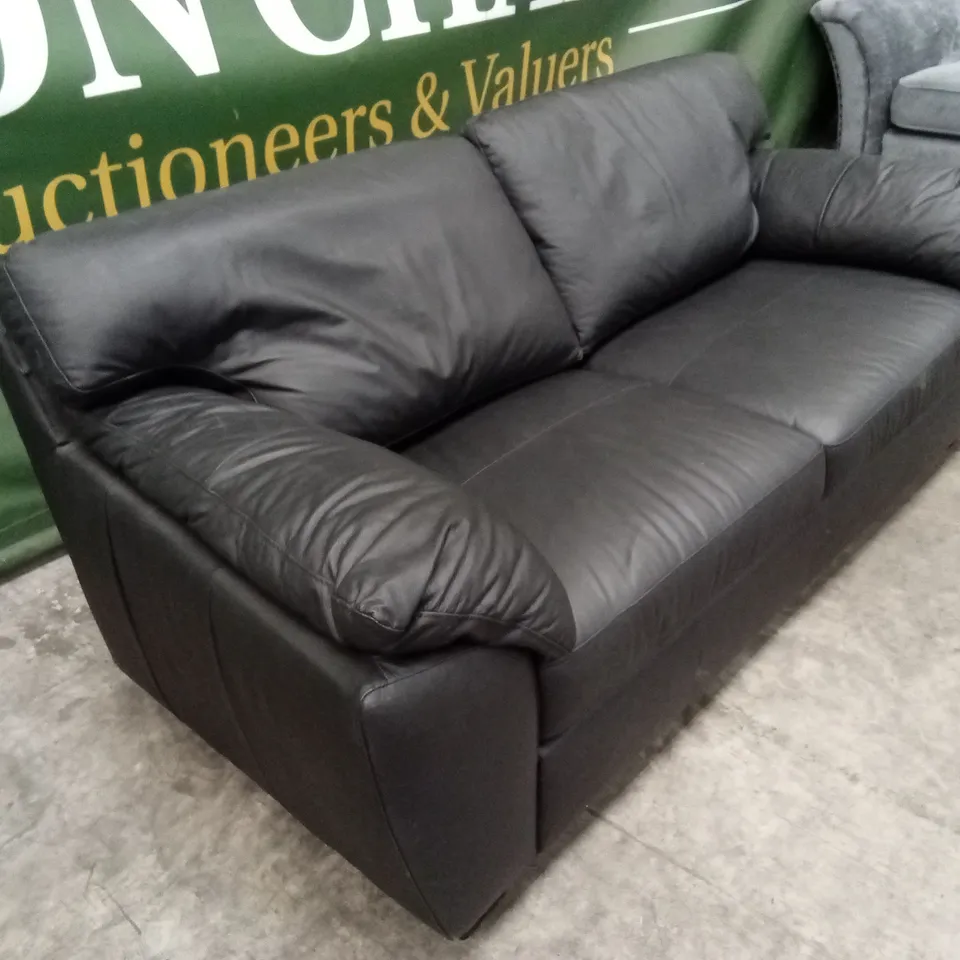 MONTREAL REAL LEATHER/FAUX LEATHER 3 SEATER SOFA - BLACK