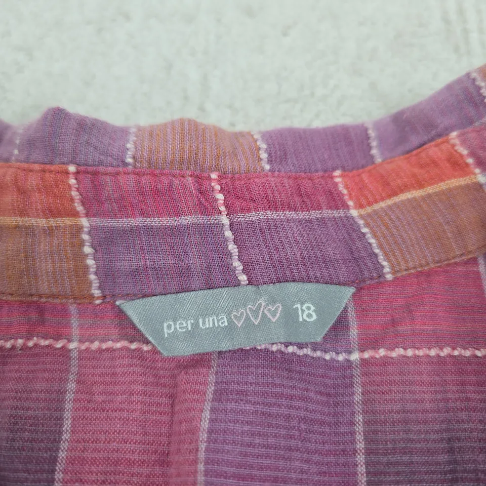 PER UNA WOMEN'S SHIRT – PINK/PURPLE PLAID, UK SIZE 18