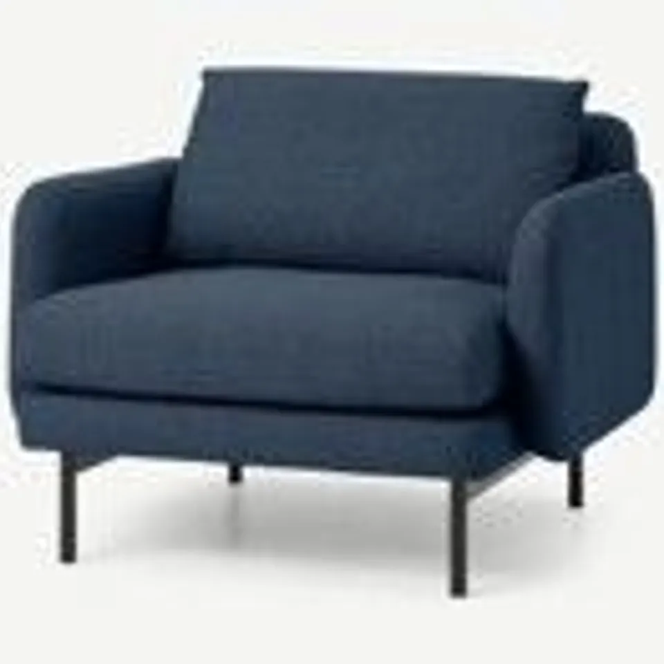 BRAND NEW BOXED MADE.COM MIRO ARMCHAIR, MIDNIGHT WEAVE (1 BOX)