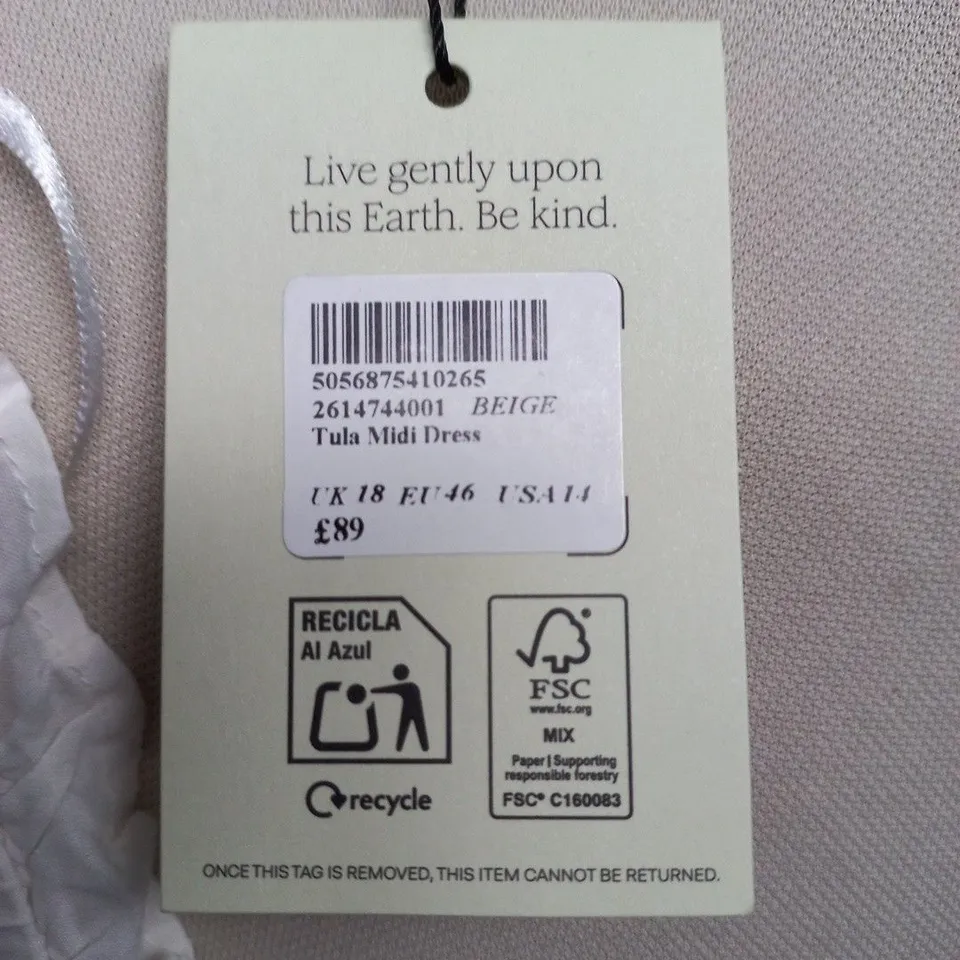 NOBODYS CHILD TULA MIDI DRESS IN BEIGE - UK 18