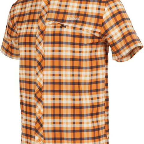 BRAND NEW REGATTA MENS CHECKED ANTI-INSECT PACKAWAY TRAVEL SHIRT IN PERSIMMON SIZE UK SMALL