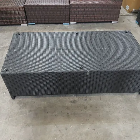DESIGNER BLACK RATTAN COFFEE TABLE OR BENCH WITH UNDERSIDE FOOTSTOOLS