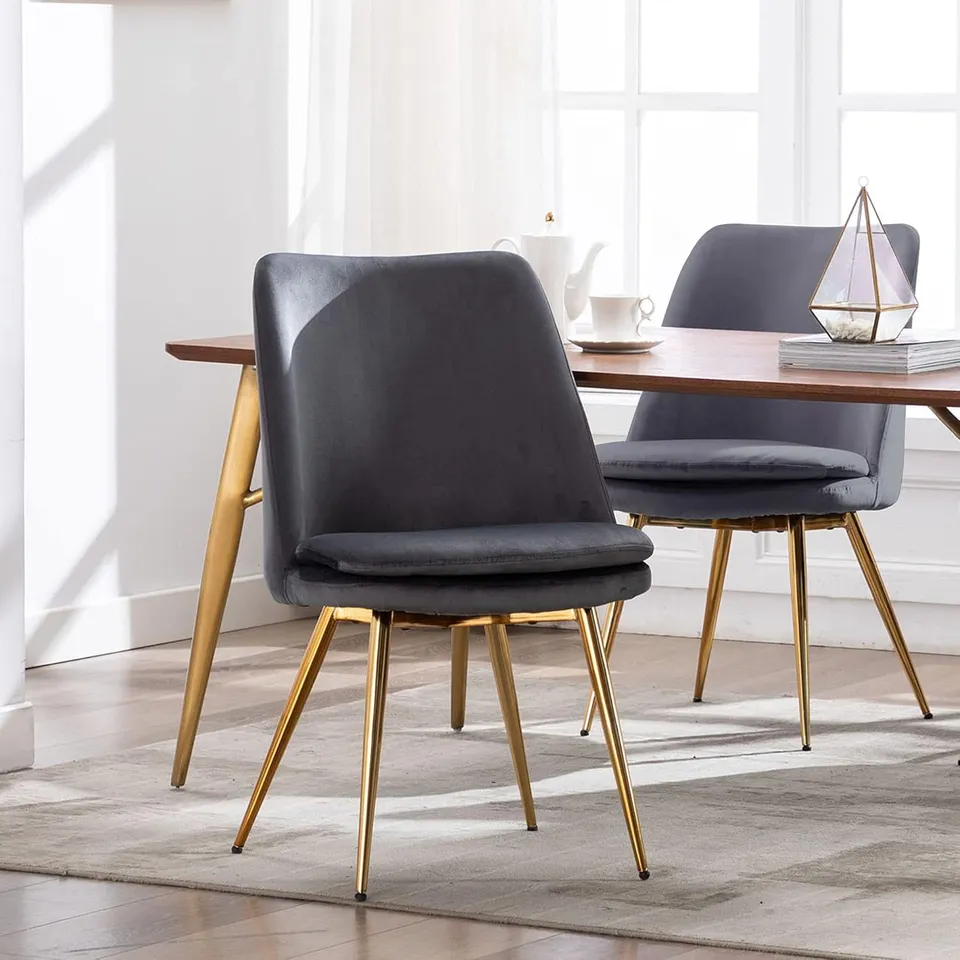 BRAND NEW PORTHOS HOME TORI CHAIR WITH SOFT VELVET UPHOLSTERY, REMOVABLE SEAT CUSHION AND GOLD-COLORED METAL LEGS -GREY-