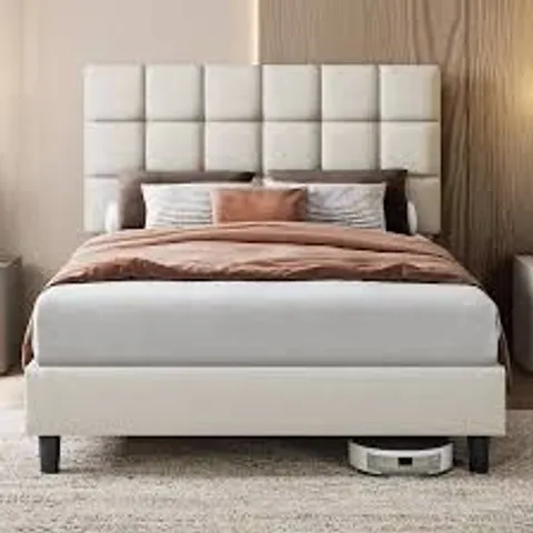 BOXED YAHEETECH DOUBLE BED FRAME UPHOLSTERED PLATFORM BED - BEIGE (1 BOX)