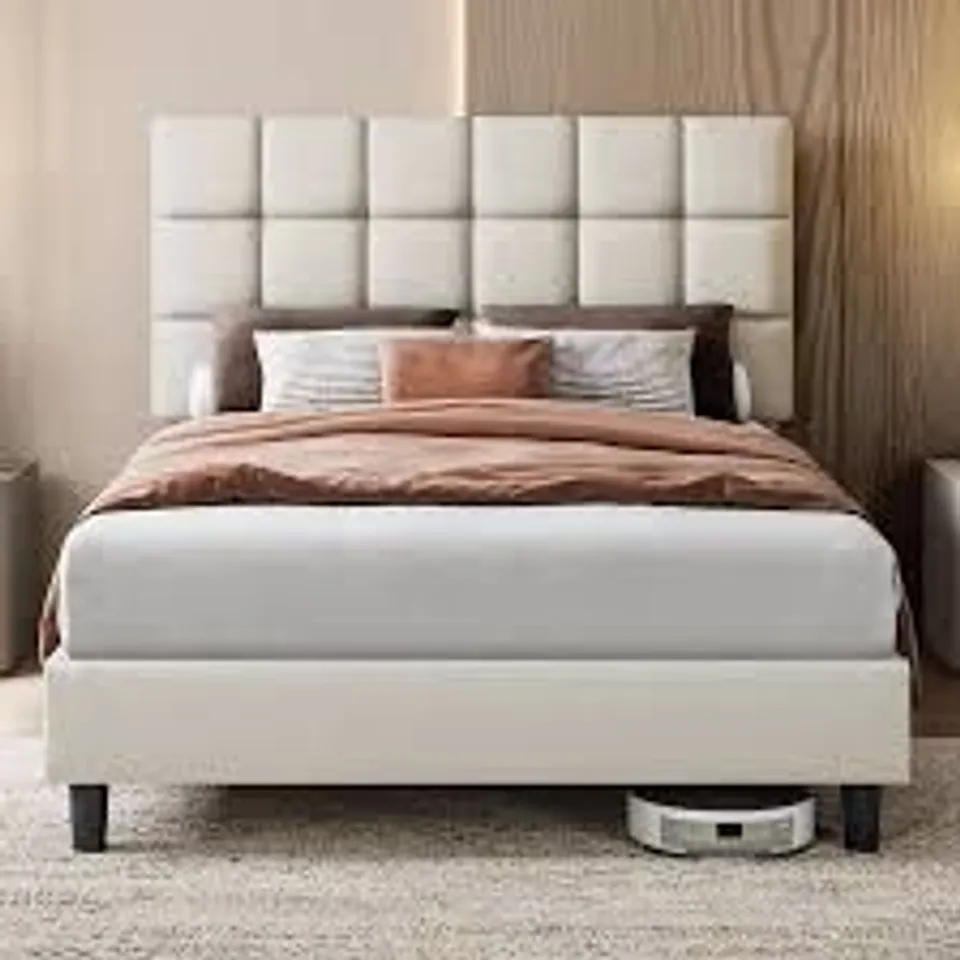 BOXED YAHEETECH DOUBLE BED FRAME UPHOLSTERED PLATFORM BED - BEIGE (1 BOX)