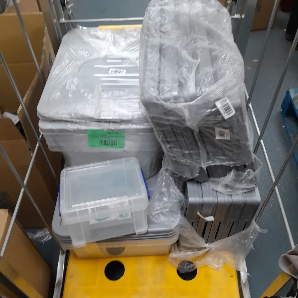 CAGE OF APPROXIMATELY 8 ASSORTED STORAGE BOXES 