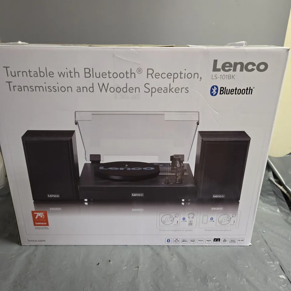 LENCO LS-10BK TURNTABLE WITH BLUETOOTH RECEPTION, TRANSMISSION AND WOODEN SPEAKERS