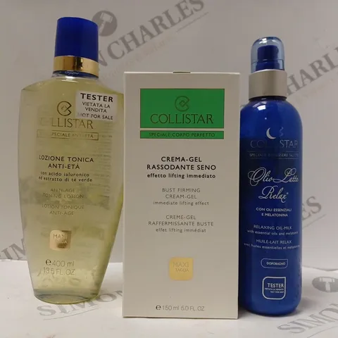 BOX OF APPROX 12 ASSORTED COLLISTAR PRODUCTS TO INCLUDE ANTI-AGE TONING LOTION, BUST FIRMING CREAM-GEL, RELAXING OIL-MILK 