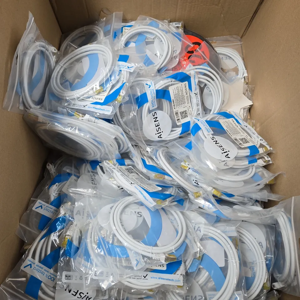 BOX OF ASSORTED AISENS A146-0491 CAT.7/ 2M/ WHITE RJ45 SFTP NETWORK CABLES - COLLECTION ONLY 