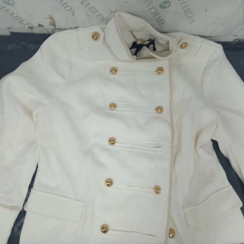 JM FASHION BY JULIEN MACDONALD MIDI LENGTH DRUMMER COAT IN WHITE SIZE 12