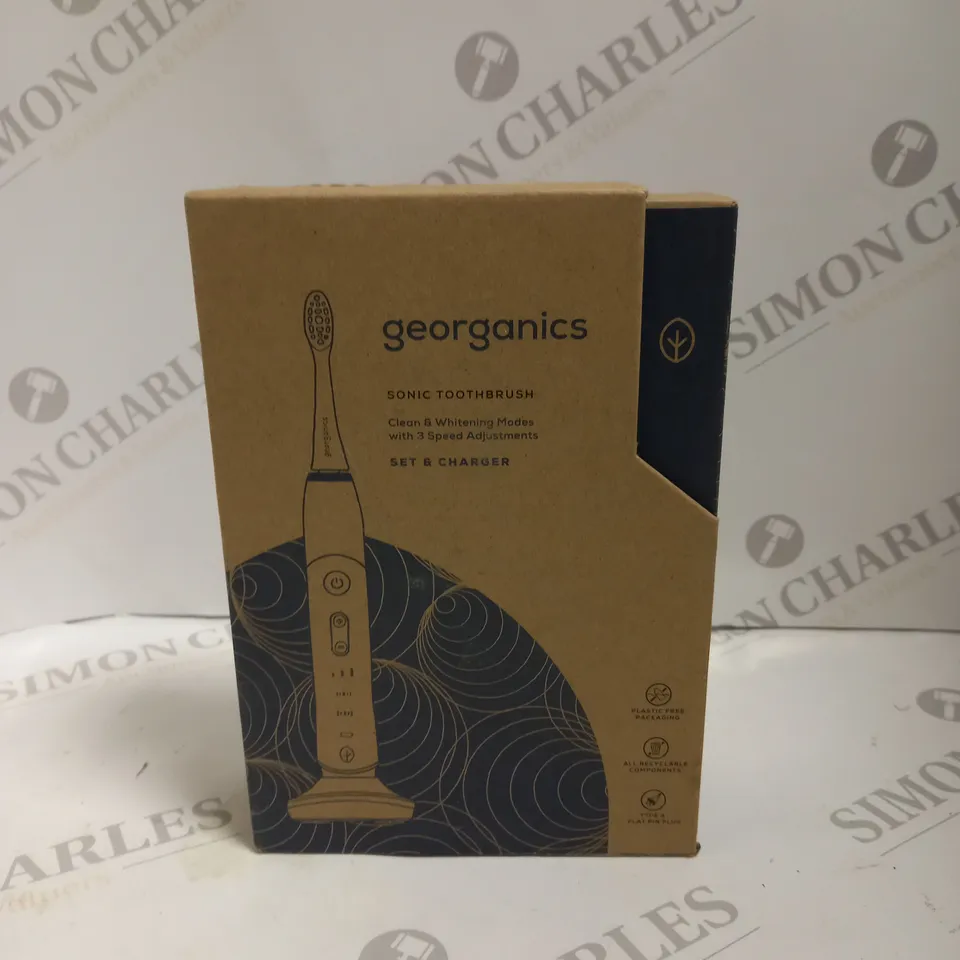 BOXED GEOGANICS SONIC TOOTHBRUSH SET & CHARGER WHITE