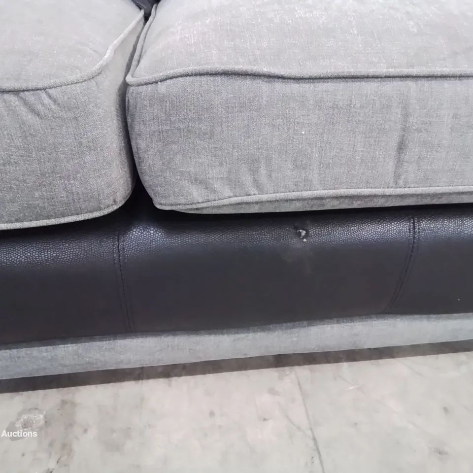 DESIGNER HILTON FABRIC UPHOLSTERED CORNER SOFA IN VIPER GREY AND BLACK WITH SCATTER CUSHIONS