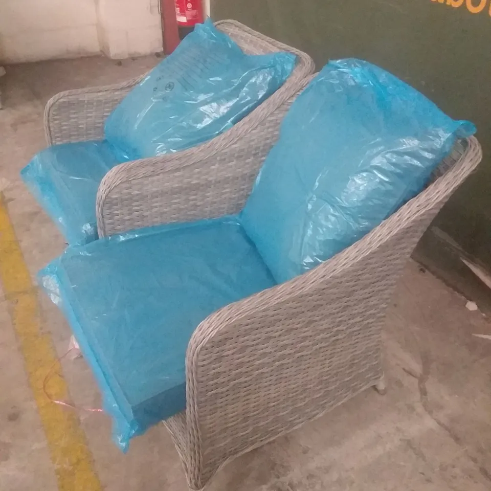 X2 RATTAN GARDEN CHAIRS GREY WITH CUSHIONS