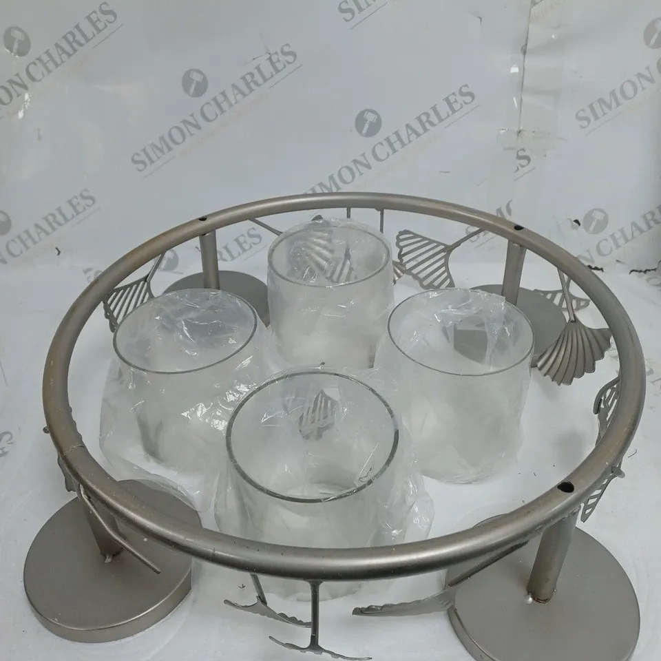 ALISON CORK GINKO CENTREPIECE CANDLE HOLDER - SILVER