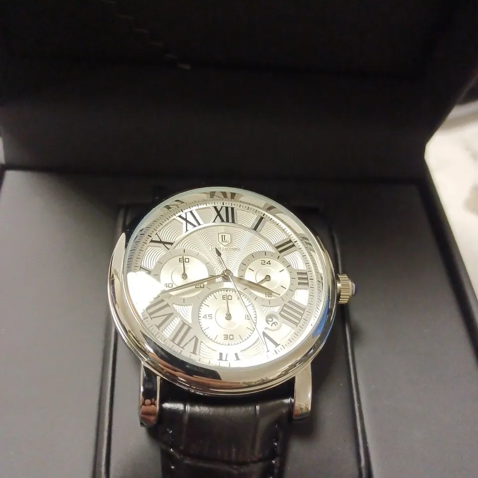 MENS LOUIS LACOMBE CHRONOGRAPH WATCH-BLACK LEATHER STRAP