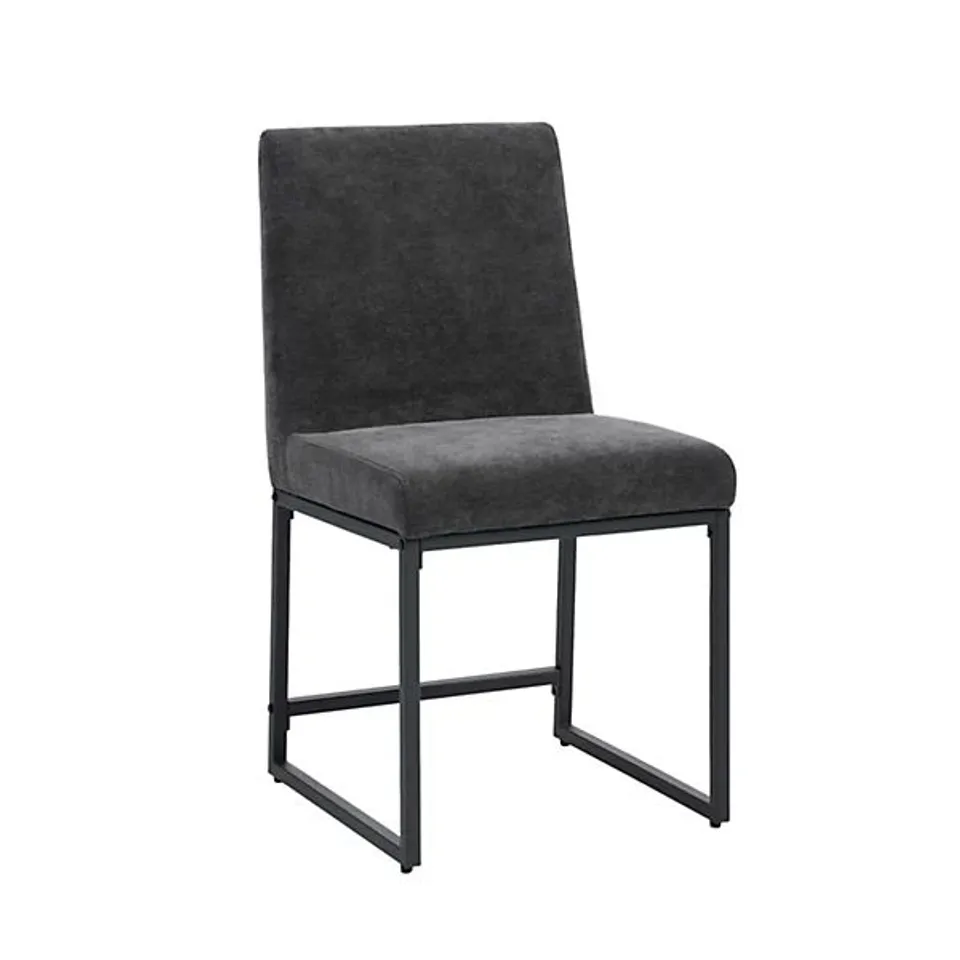 BOXED FURNT BRALAN SET OF 2 DARK GREY DINING CHAIRS WITH BLACK METAL FRAME