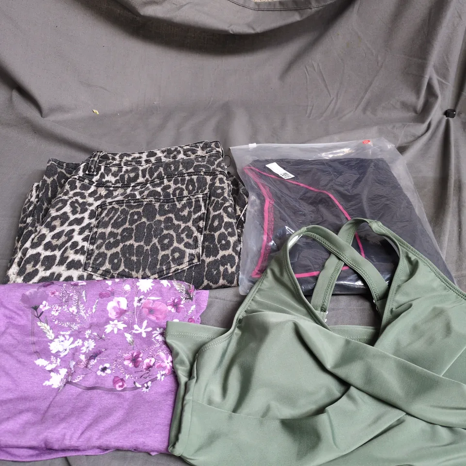 APPROXIMATELY 20 ASSORTED CLOTHING PRODUCTS IN VARIOUS STYLES & SIZES TO INCLUDE PANTS, T-SHIRTS, DRESSES ETC