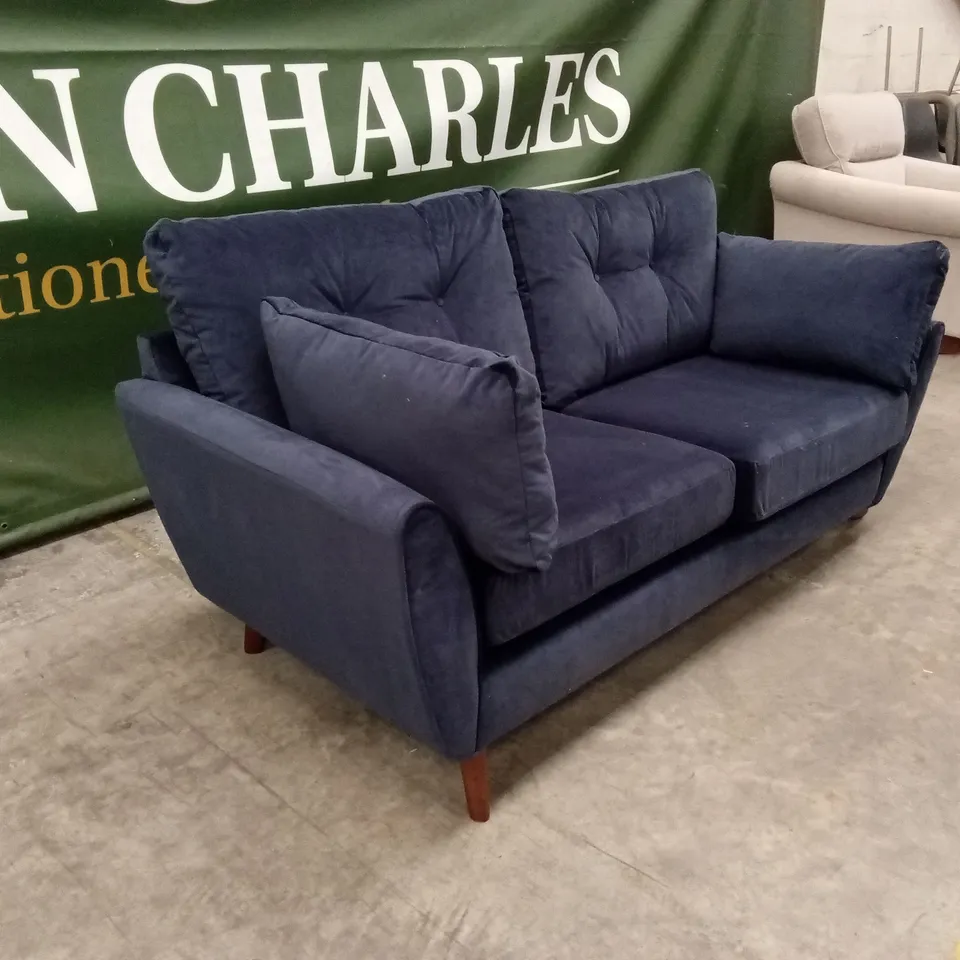DESIGNER 2 SEATER VELVET FABRIC SOFA - NAVY