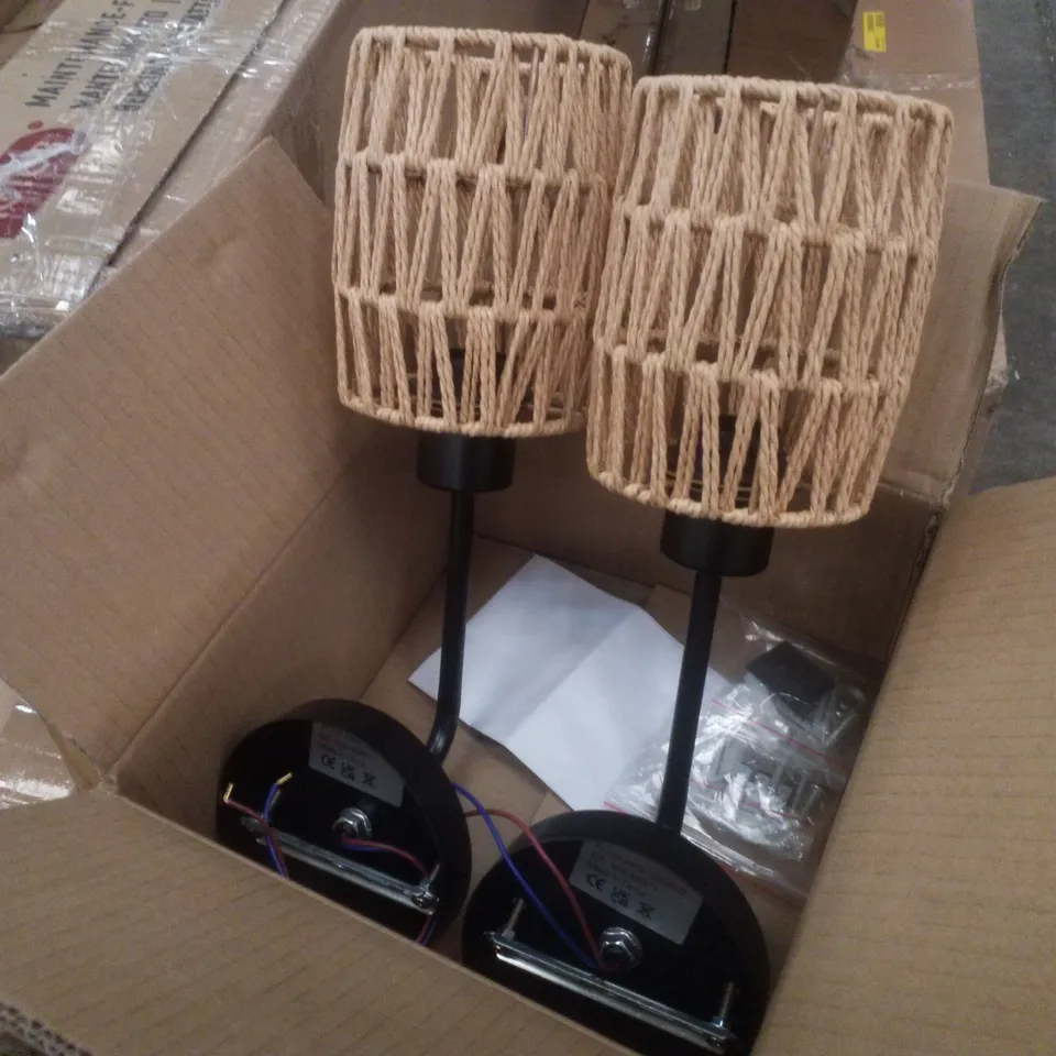 BOXED ALLENBAC FARMHOUSE RATTAN DIMMABLE ARMED SCONCE (SET OF 2)