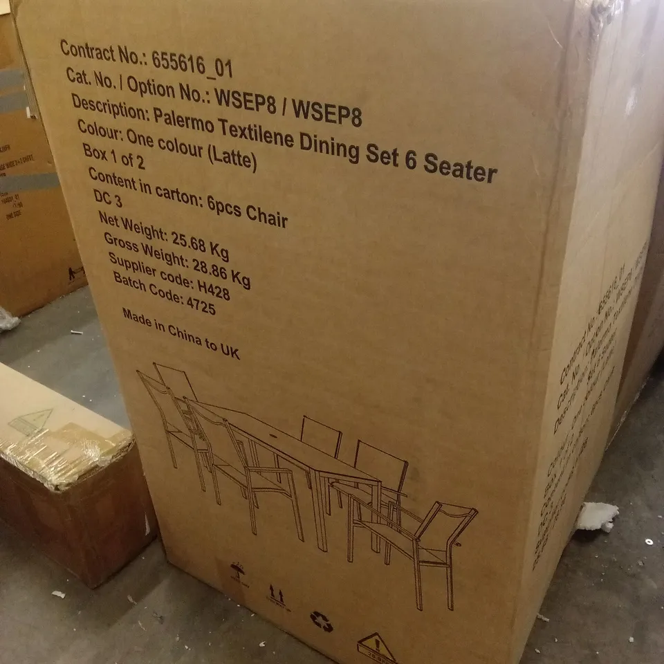 BOXED SET OF 6 PALERMO TEXTILENE OUTDOOR DINING CHAIRS - LATTE // CHAIRS ONLY (1 BOX)