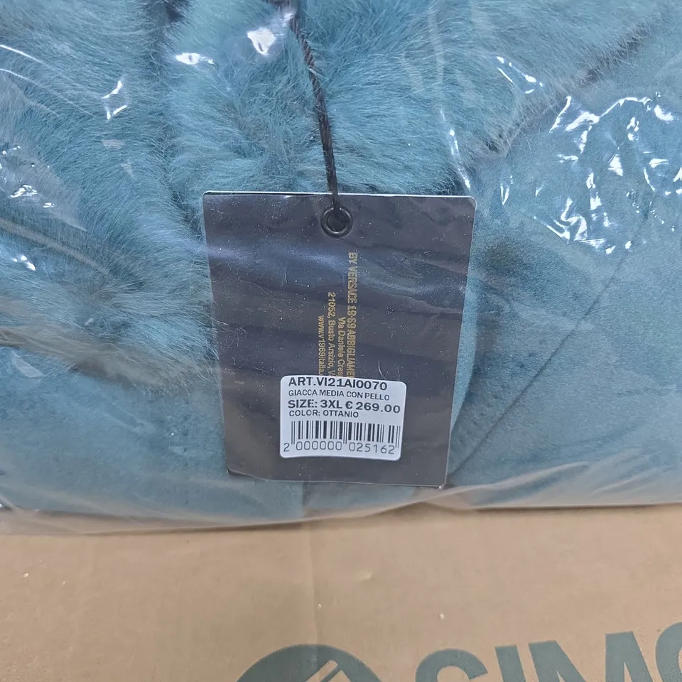 19V69 ITALIA TEAL FAUX FUR JACKET, SIZE 3XL (OTTANIO)