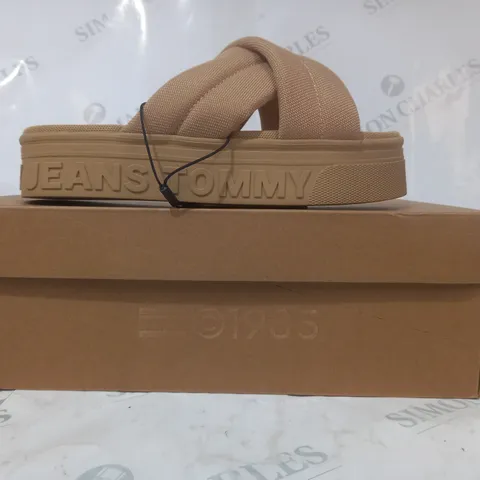 BOXED PAIR OF TOMMY JEANS OPEN TOE PLATFORM SANDALS IN ALMOND EU SIZE 38