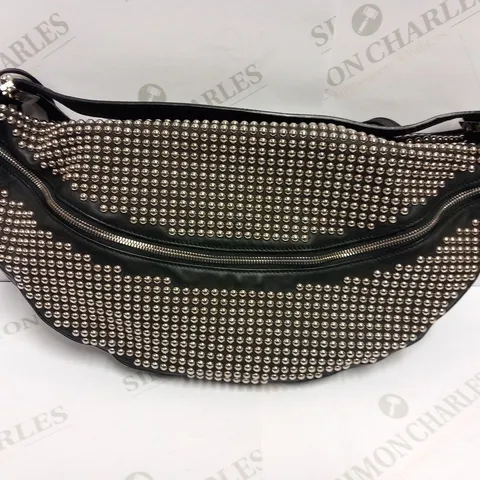 CHRISTIAN LOUBOUTIN PARIS STUDDED BLACK HALF MOON BAG