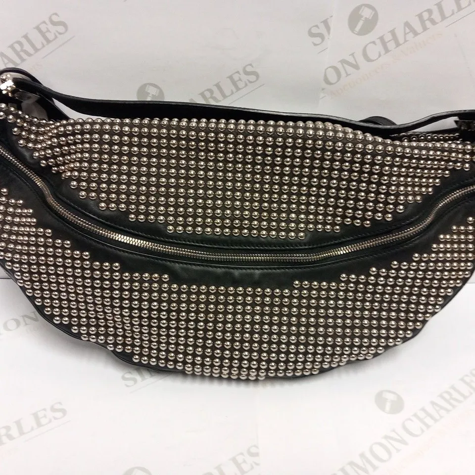 CHRISTIAN LOUBOUTIN PARIS STUDDED BLACK HALF MOON BAG