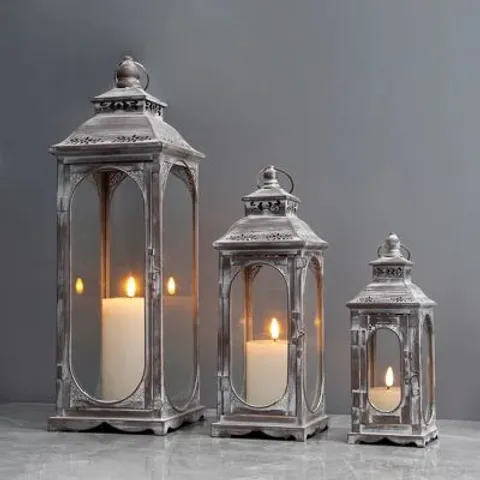 BOXED VINTAGE CANDLE LANTERN SET 26/35/50 CM HIGH (1 BOX)