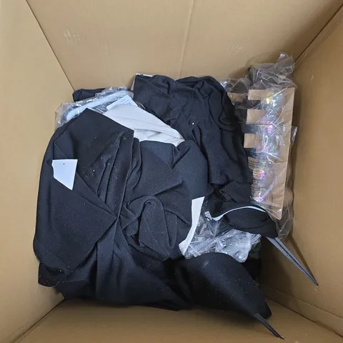 LARGE BOX OF ASSORTED CLOTHING ITEMS IN VARIOUS COLOURS, STYLES AND SIZES 